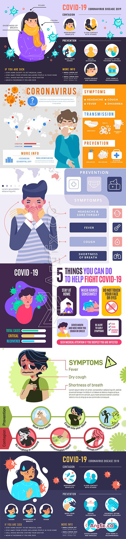 Coronavirus 2019 symptoms and prevention design infographics